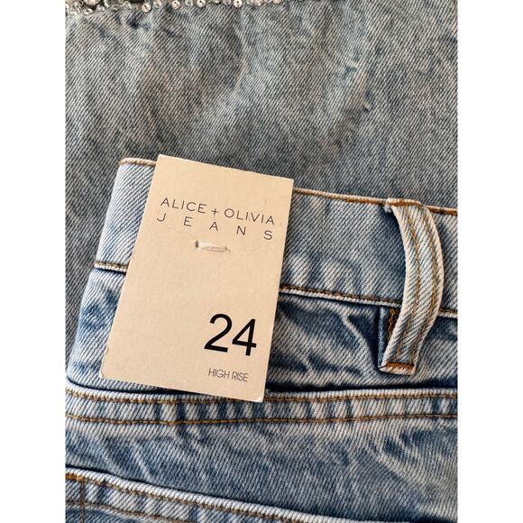 Alice + Olivia Women's Rockstar Blue Ora High Rise Embellished Jeans Size 24 - Picture 7 of 15